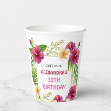 Vasos de fiesta de cumpleaños flor tropical rosa l
