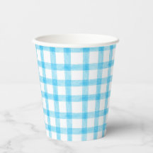 002 Tazas de papel a cuadros azul cerúleo acuarela