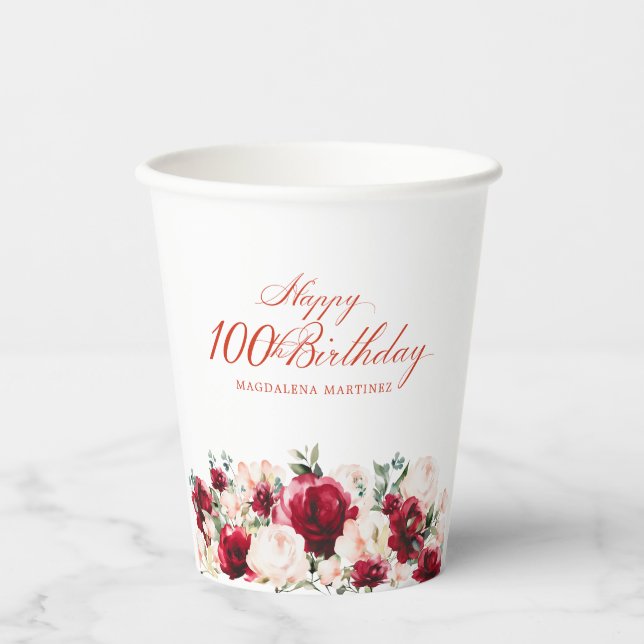 Vasos De Papel 100.º Personalizado de Peones Rosa Rojo (Anverso)
