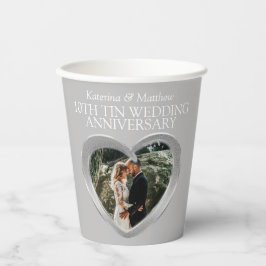 Vasos De Papel 10.ª foto gris del aniversario del Boda Tin