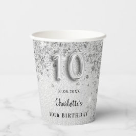 Vasos De Papel 10.º chica del nombre plateado de cumpleaños