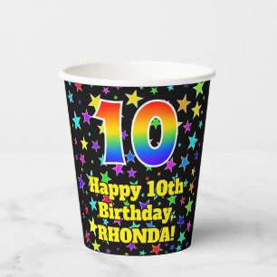Vasos De Papel 10.º cumpleaños: Patrón de estrellas divertidas y 
