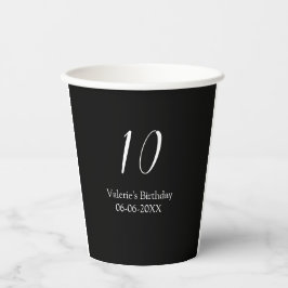 Vasos De Papel 10th birthday white black name date calligraphy