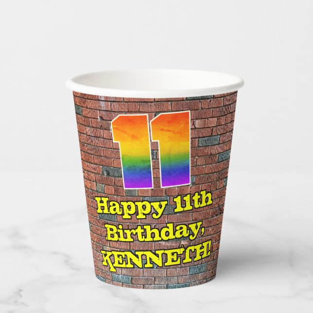 Vasos De Papel 11° cumpleaños: Arcoiris inspirado en graffiti div (Anverso)