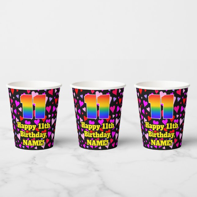 Vasos De Papel 11th Birthday: Loving Hearts Pattern, Rainbow 11 (Multi)