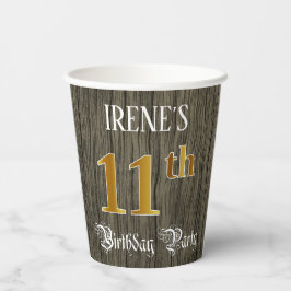 Vasos De Papel 11th Birthday Party — Faux Gold & Faux Wood Looks