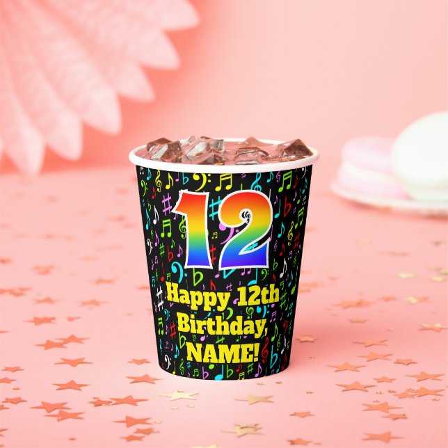 Vasos De Papel 12.º cumpleaños: Patrón de notas de música diverti (in situ)