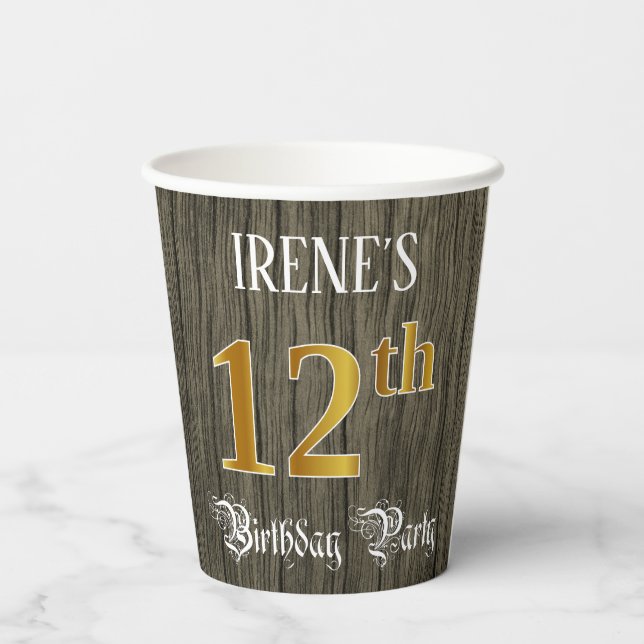 Vasos De Papel 12th Birthday Party — Faux Gold & Faux Wood Looks (Reverso )