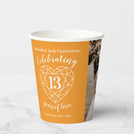 Vasos De Papel 13.º Boda Aniversario esquemático foto de corazón