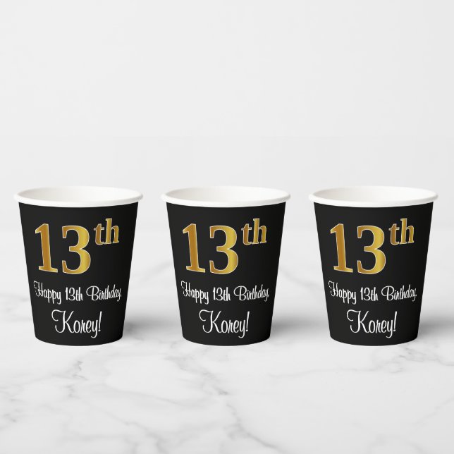 Vasos De Papel 13 Aniversario - Elegante Lujoso Lujo Faux Gold Lo (Multi)