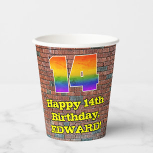 Vasos De Papel 14° cumpleaños: Arcoiris inspirado en graffiti div