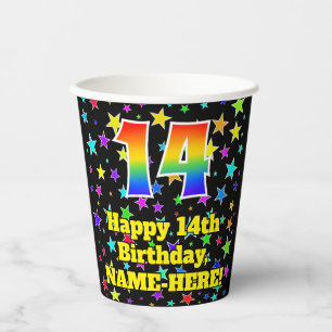 Vasos De Papel 14° cumpleaños: Patrón de estrellas divertidas y a