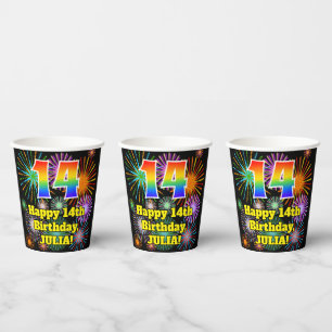Vasos De Papel 14° cumpleaños: Patrón de fuegos artificiales dive