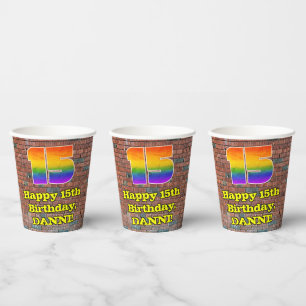 Vasos De Papel 15° cumpleaños: Arcoiris inspirado en graffiti div