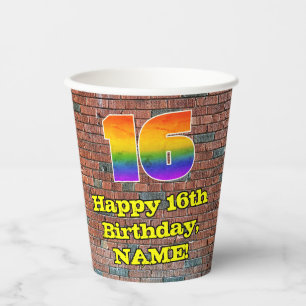 Vasos De Papel 16º cumpleaños: Arcoiris inspirado en graffiti div