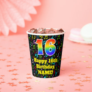 Vasos De Papel 16º cumpleaños: Patrón de notas de música divertid