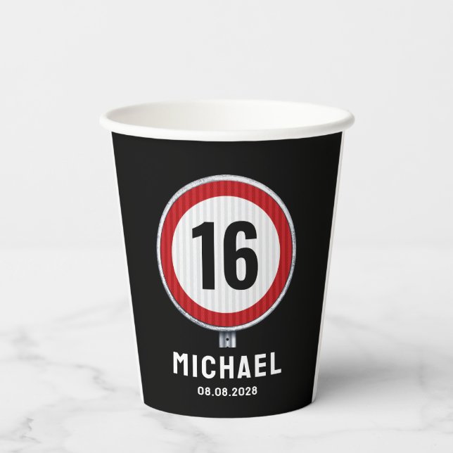 Vasos De Papel 16th Birthday Speed Limit Sign - ANY AGE (Reverso )
