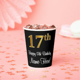 Vasos De Papel 17 Aniversario - Elegante Lujoso Faux Gold Look #