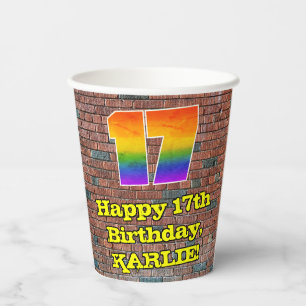 Vasos De Papel 17° cumpleaños: Arcoiris inspirado en graffiti div