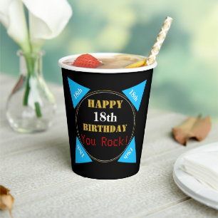 Vasos De Papel 18.º cumpleaños Oro Azul Negro CUALQUIER EDAD