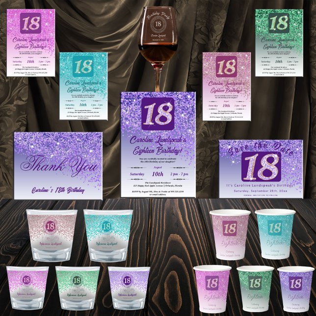 Vasos De Papel 18.º cumpleaños Purpurina elegante morado (Subido por el creador)