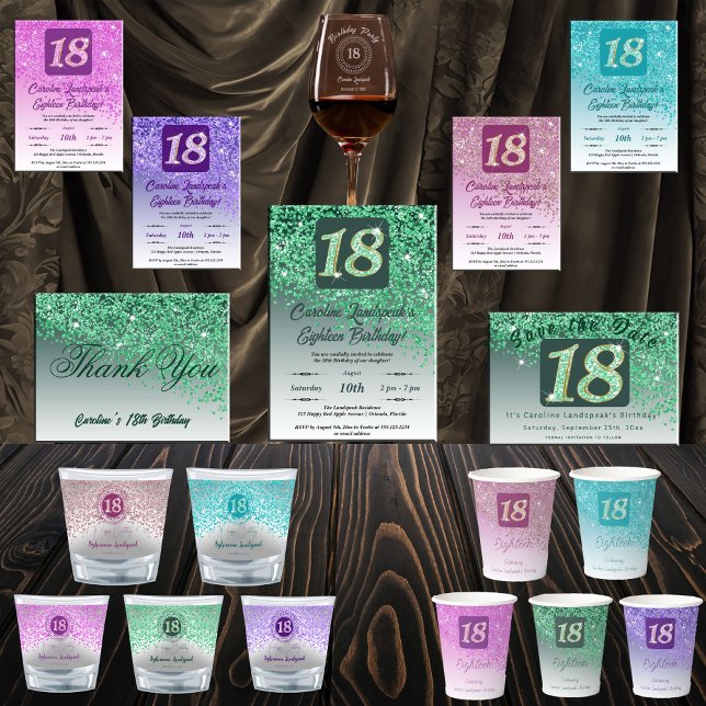 Vasos De Papel 18.º cumpleaños Purpurina verde elegante que cae (Subido por el creador)