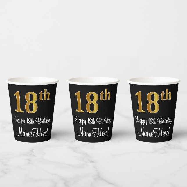 Vasos De Papel 18 Aniversario - Elegante Lujoso Faux Gold Look # (Multi)
