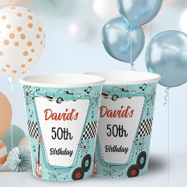 Vasos De Papel 1950's Retro Red & Blue Birthday Party