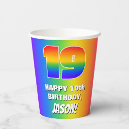 Vasos De Papel 19.º cumpleaños: Colorido, divertido patrón arcoir