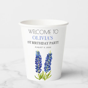 Vasos De Papel 1.ª fiesta de cumpleaños Bluebonnets Baby Girl