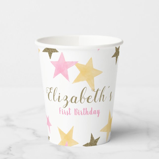 Vasos De Papel 1.ᵉʳ Chica Rosa de Estrella Pequeña (Izquierda)