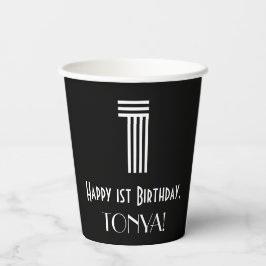Vasos De Papel 1.ᵉʳ Cumpleaños — Aspecto inspirado en el Art Deco
