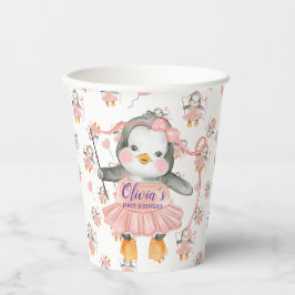 Vasos De Papel 1.ᵉʳ cumpleaños Ballerina Pingüino Rosa