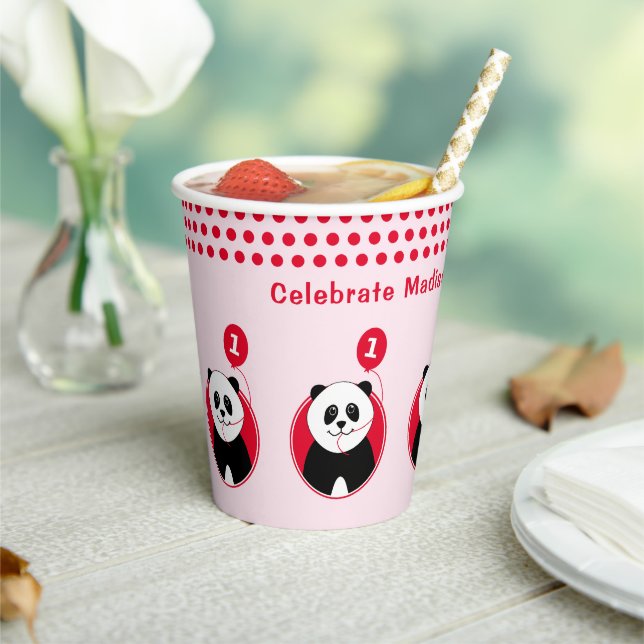 Vasos De Papel 1.ᵉʳ panda de cumpleaños globo rojo rosa (in situ)