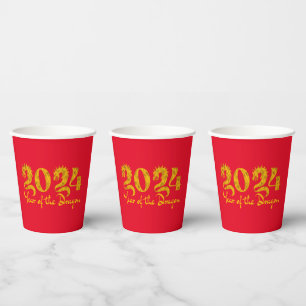 VASOS DE PAPEL 2024 AÑO DEL DRAGÓN DE ORO