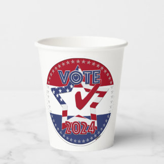 Vasos De Papel 2024 bandera roja y azul de EE. UU. VOTA estrella
