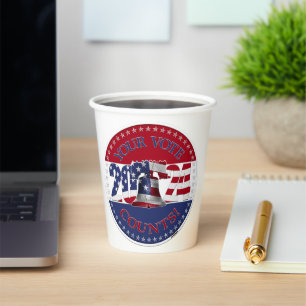Vasos De Papel 2024 Tu voto cuenta Campana de la Libertad Bandera