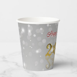 Vasos De Papel 2026 Golden New Year with Snowflake and Santa Hat