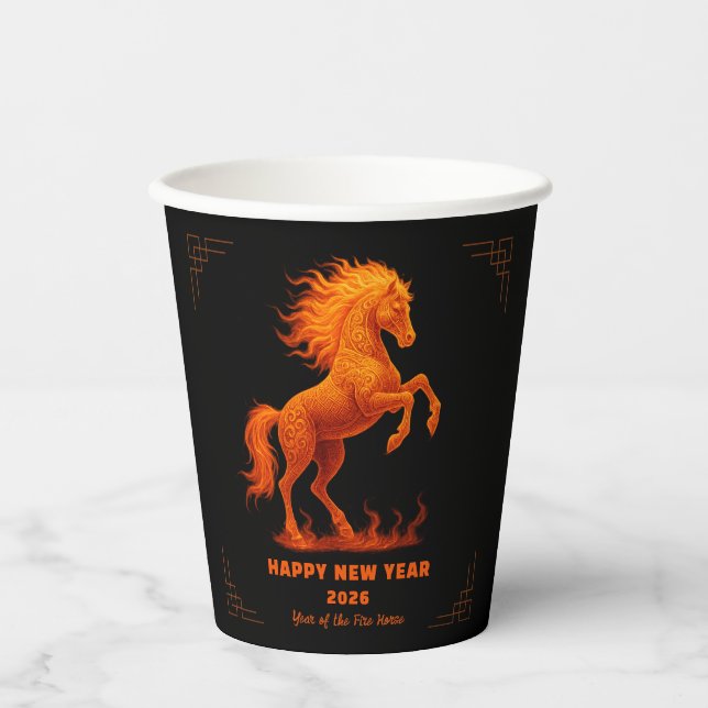 Vasos De Papel 2026 Year of the Fire Horse Chinese Zodiac (Anverso)
