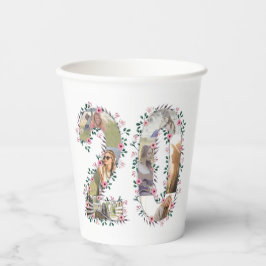 Vasos De Papel 20.º Chica de cumpleaños Collage de fotos de flore