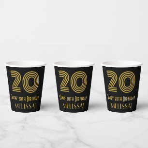 Vasos De Papel 20.º cumpleaños: Aspecto inspirado en el Art Deco