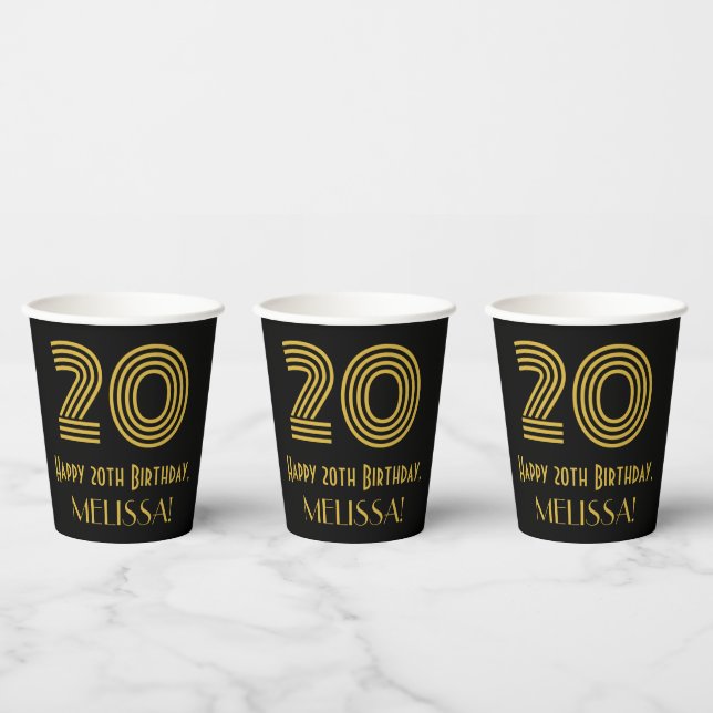 Vasos De Papel 20.º cumpleaños: Aspecto inspirado en el Art Deco  (Multi)