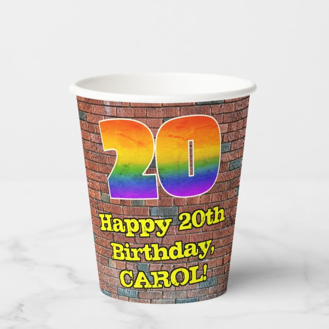 Vasos De Papel 20.º cumpleaños: El arcoiris 20 inspirado en graff (Anverso)