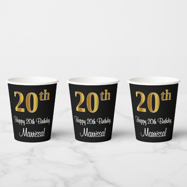 Vasos De Papel 20 Aniversario - Elegante Lujoso Faux Gold Look # (Multi)