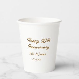 Vasos De Papel 20 aniversario feliz dorado marrón nombre datsimpl