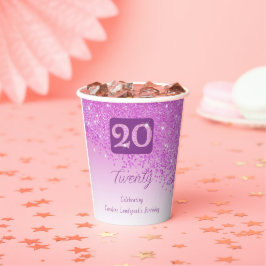 Vasos De Papel 20th Birthday Party Gleaming Pink Glitter