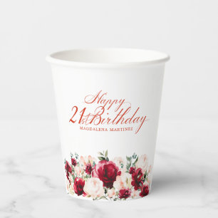 Vasos De Papel 21.ª Fiesta de cumpleaños Personalizado Rosa Rosa 
