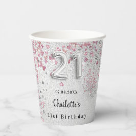 Vasos De Papel 21 años nombre de purpurina rosa plateado