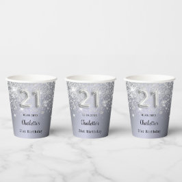 Vasos De Papel 21 cumpleaños nombre de purpurina de plata