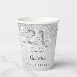 Vasos De Papel 21 cumpleaños nombre plateado glamoroso